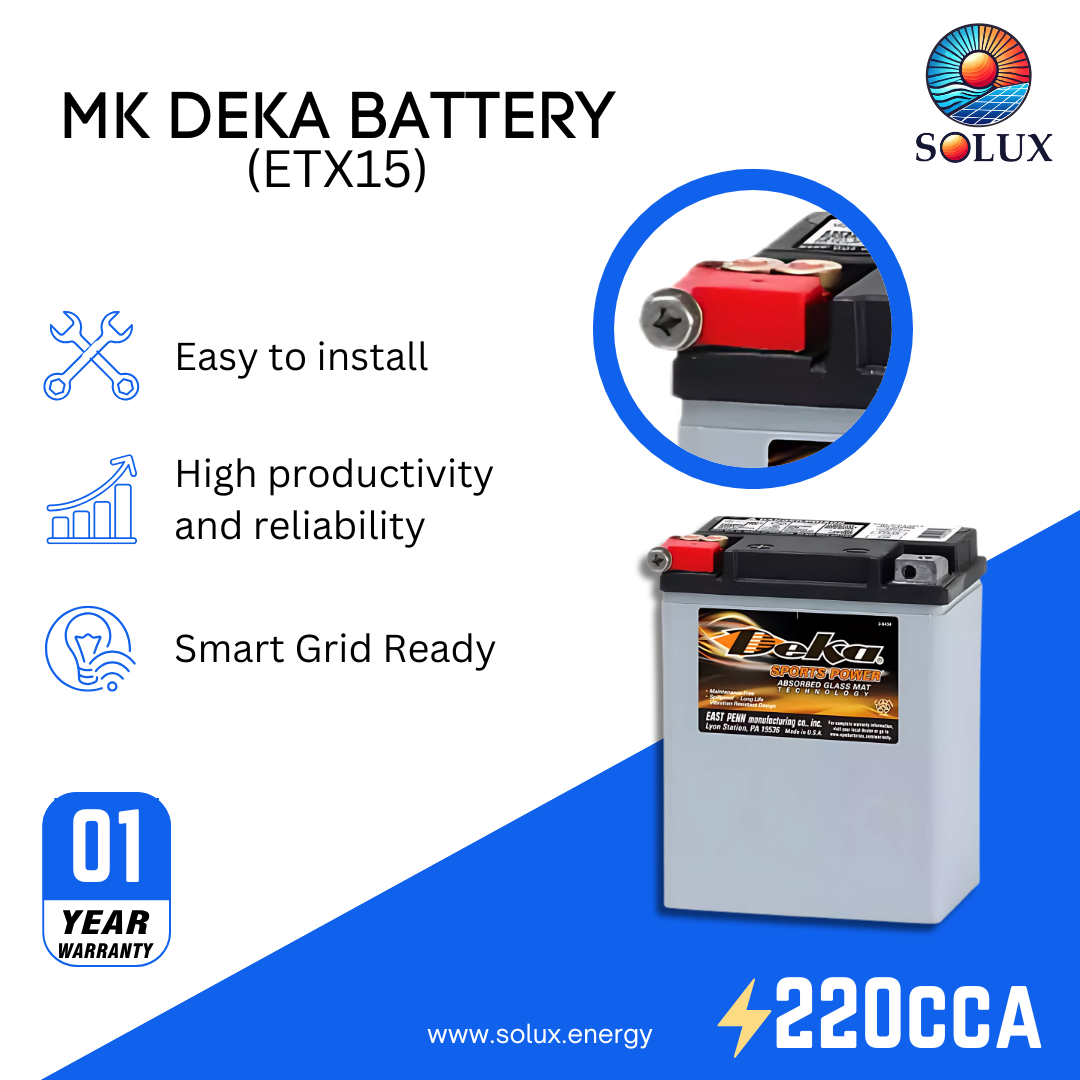 This is an image of MK Deka ETX15 12V AGM Battery